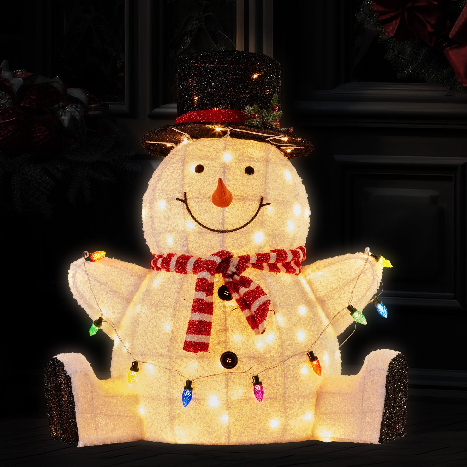 Christabelle 82cm Sitting Snowman Christmas Display with Lights - Image 7