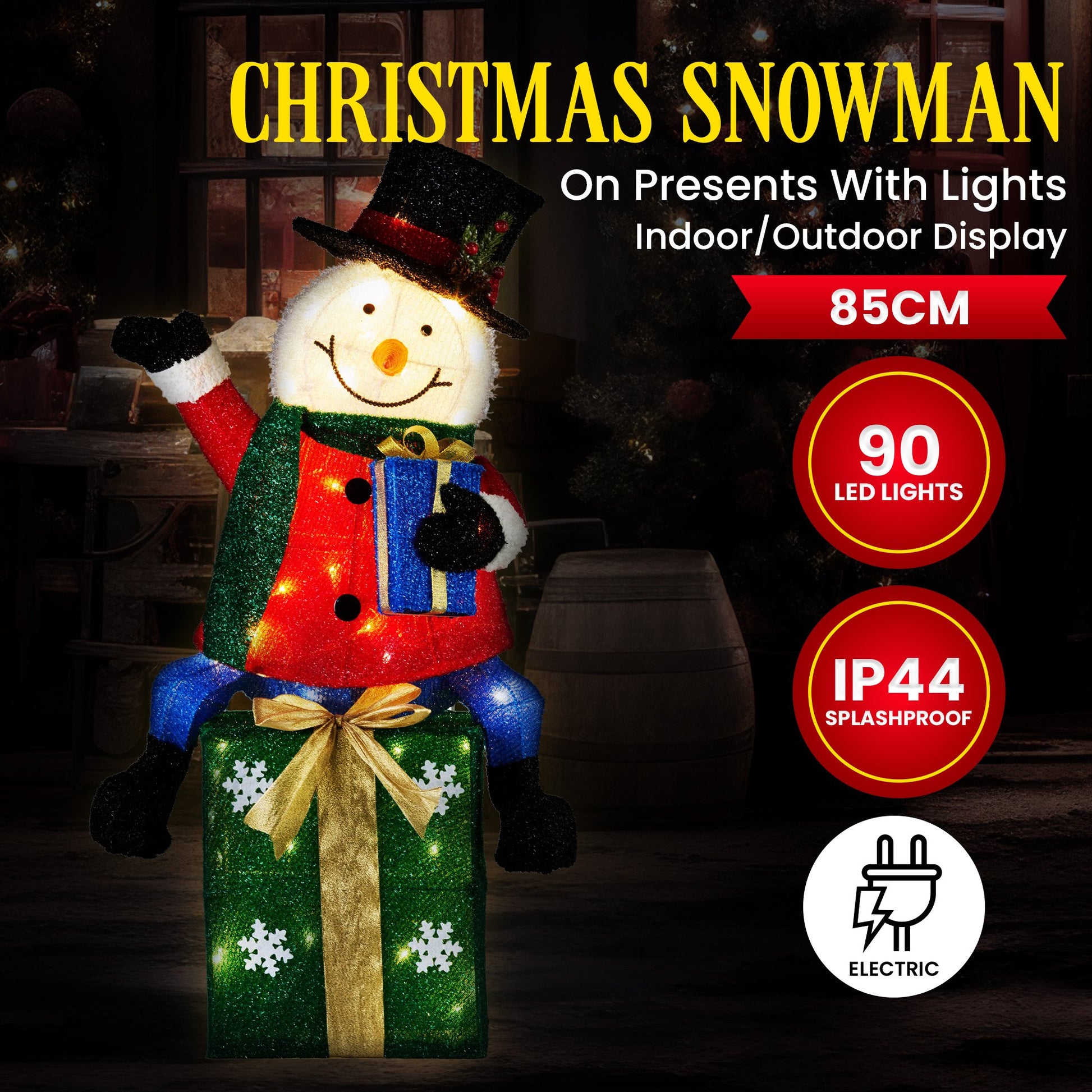 Christabelle 85cm Christmas Snowman On Presents Display with Lights - Image 3