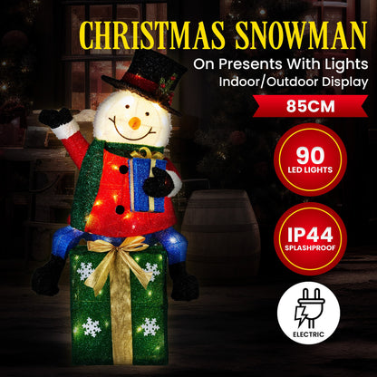 Christabelle 85cm Christmas Snowman On Presents Display with Lights - Image 3
