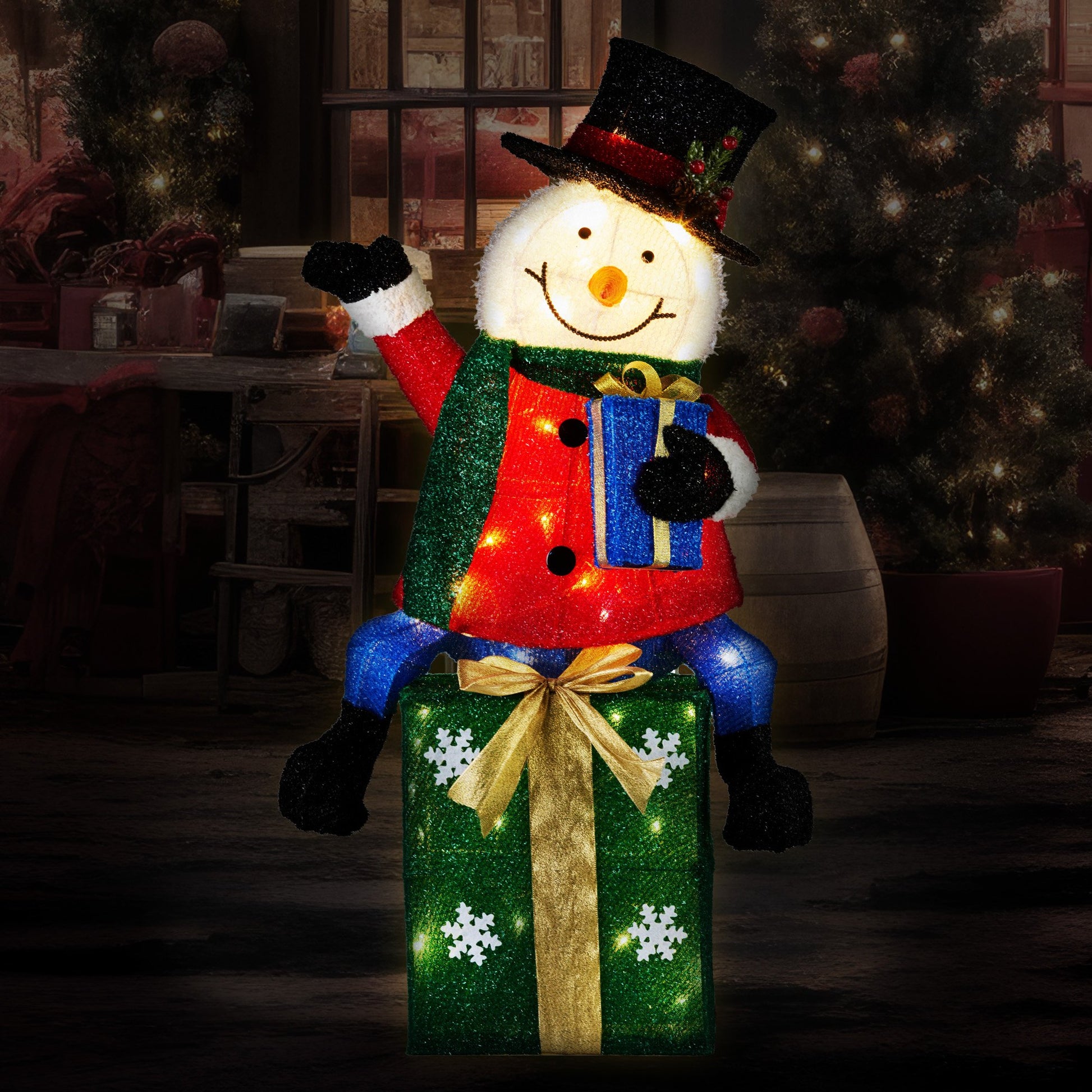 Christabelle 85cm Christmas Snowman On Presents Display with Lights - Image 7