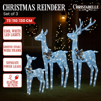 Christabelle Christmas Reindeer Display Set 3 Indoor & Outdoor Decorations Acrylic Beads Cool White LED Lights Silver - Image 2