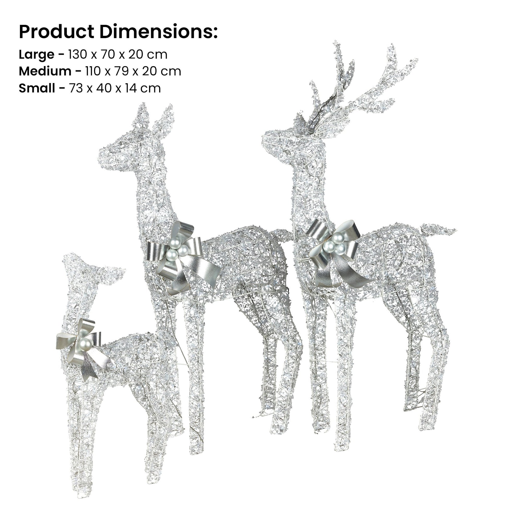 Christabelle Christmas Reindeer Display Set 3 Indoor & Outdoor Decorations Acrylic Beads Cool White LED Lights Silver - Image 3