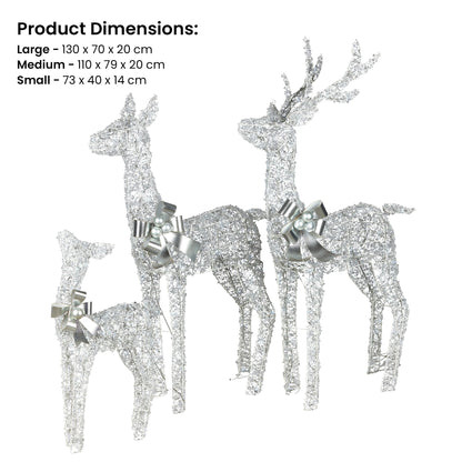 Christabelle Christmas Reindeer Display Set 3 Indoor & Outdoor Decorations Acrylic Beads Cool White LED Lights Silver - Image 3