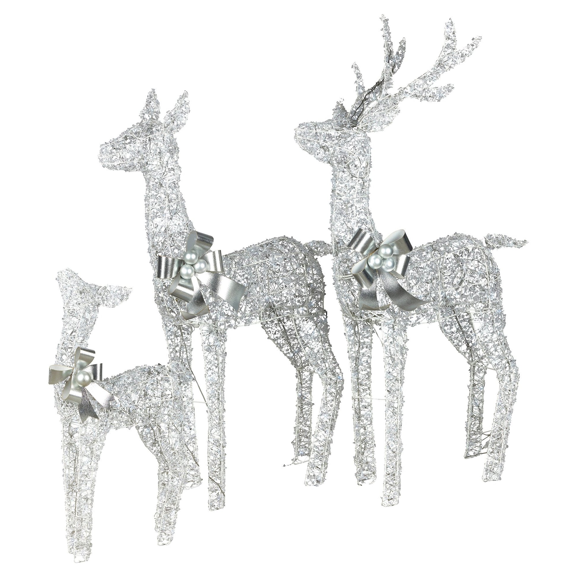 Christabelle Christmas Reindeer Display Set 3 Indoor & Outdoor Decorations Acrylic Beads Cool White LED Lights Silver - Image 4