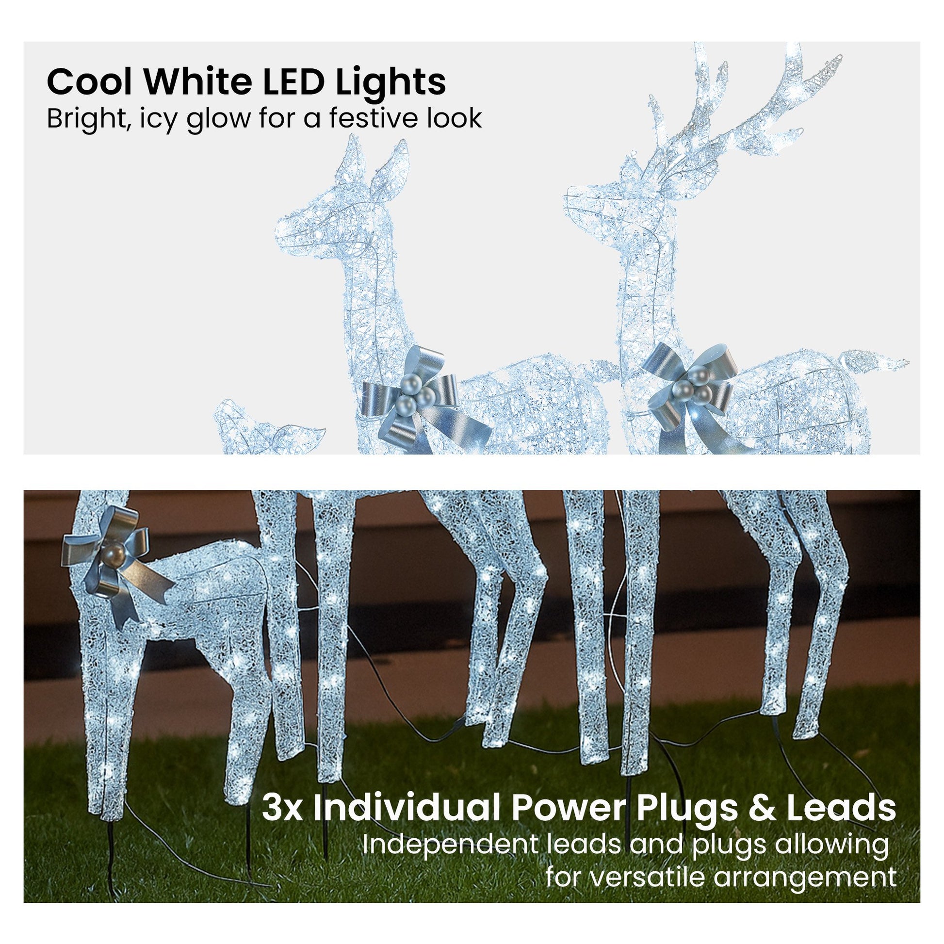 Christabelle Christmas Reindeer Display Set 3 Indoor & Outdoor Decorations Acrylic Beads Cool White LED Lights Silver - Image 5