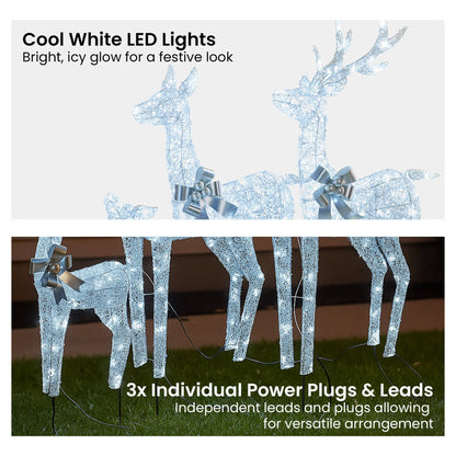 Christabelle Christmas Reindeer Display Set 3 Indoor & Outdoor Decorations Acrylic Beads Cool White LED Lights Silver - Image 5