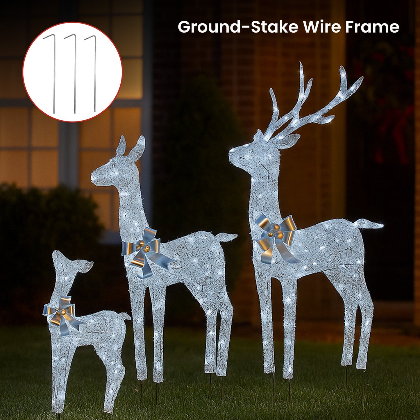 Christabelle Christmas Reindeer Display Set 3 Indoor & Outdoor Decorations Acrylic Beads Cool White LED Lights Silver - Image 6