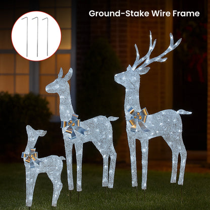 Christabelle Christmas Reindeer Display Set 3 Indoor & Outdoor Decorations Acrylic Beads Cool White LED Lights Silver - Image 6