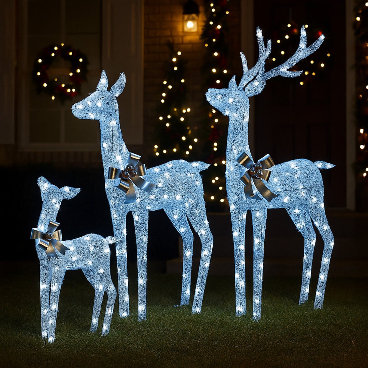 Christabelle Christmas Reindeer Display Set 3 Indoor & Outdoor Decorations Acrylic Beads Cool White LED Lights Silver - Image 8