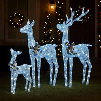 Christabelle Christmas Reindeer Display Set 3 Indoor & Outdoor Decorations Acrylic Beads Cool White LED Lights Silver - Image 8