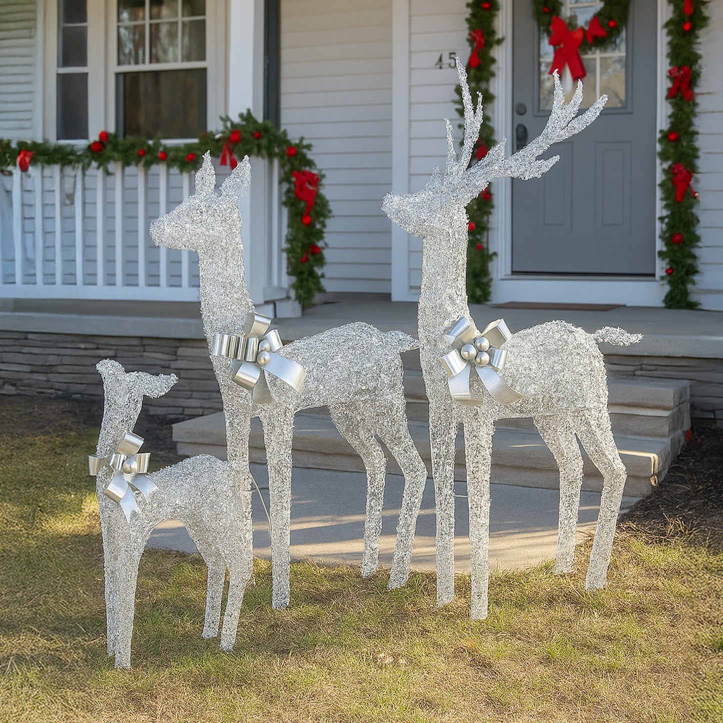 Christabelle Christmas Reindeer Display Set 3 Indoor & Outdoor Decorations Acrylic Beads Cool White LED Lights Silver - Image 9