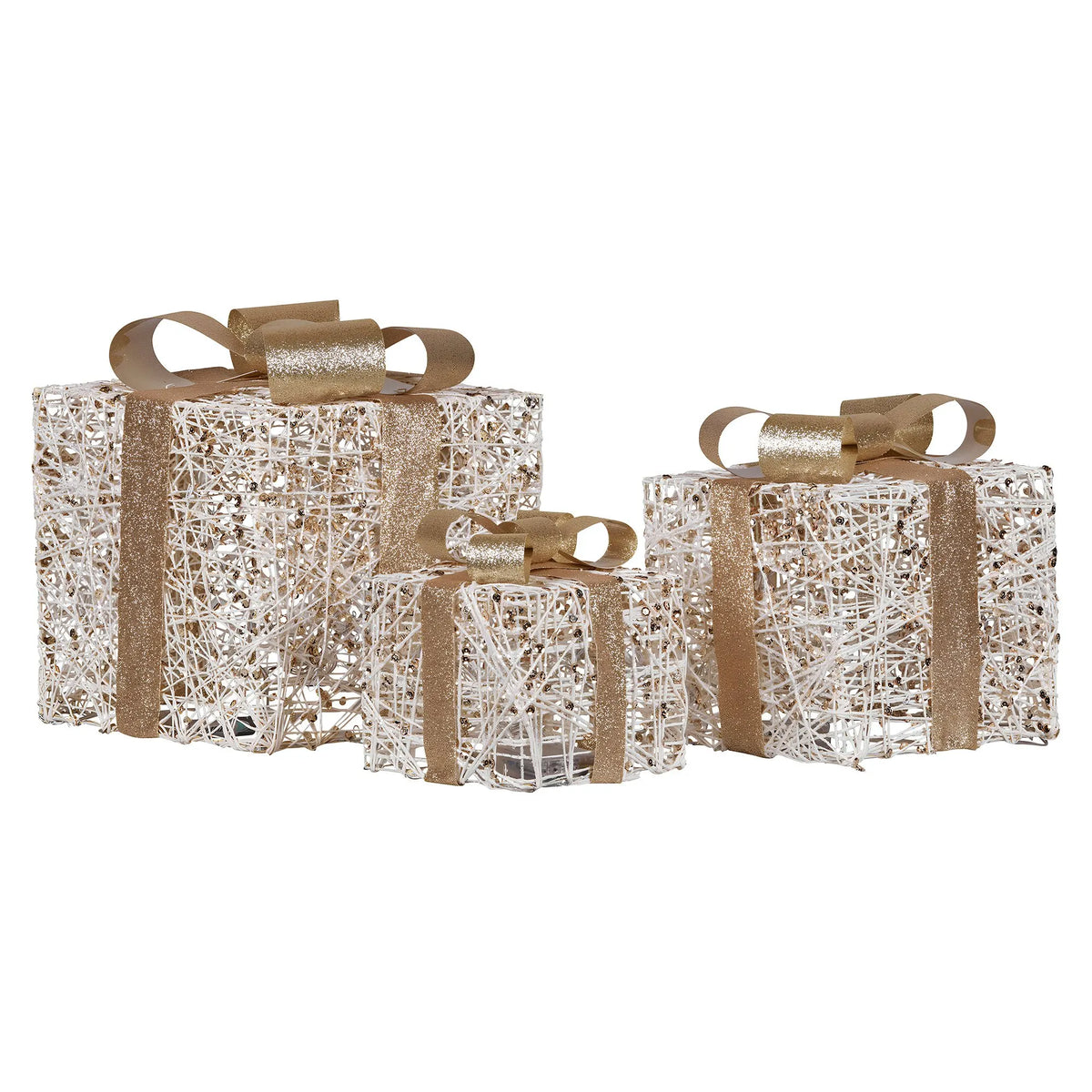 Christabelle Set of 3 Battery Operated Golden Christmas Gift Boxes w/Warm White LED Lights Indoor Decorative Holiday - Image 4