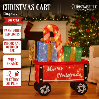 Christabelle Christmas Cart Display w/Candy Cane & Presents Warm White LED Lights Wire Frame Structure Indoor & Outdoor - Image 2
