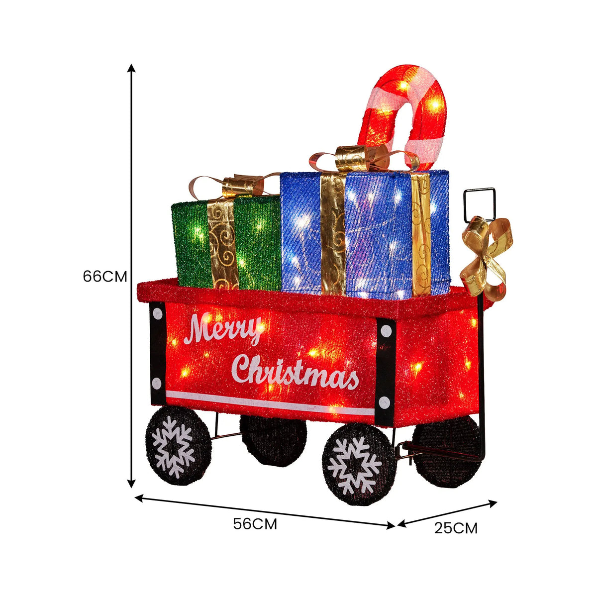 Christabelle Christmas Cart Display w/Candy Cane & Presents Warm White LED Lights Wire Frame Structure Indoor & Outdoor - Image 3