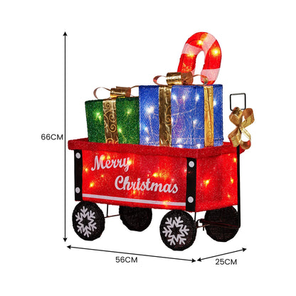 Christabelle Christmas Cart Display w/Candy Cane & Presents Warm White LED Lights Wire Frame Structure Indoor & Outdoor - Image 3