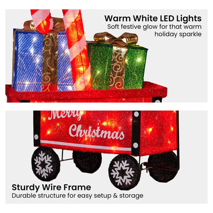 Christabelle Christmas Cart Display w/Candy Cane & Presents Warm White LED Lights Wire Frame Structure Indoor & Outdoor - Image 6