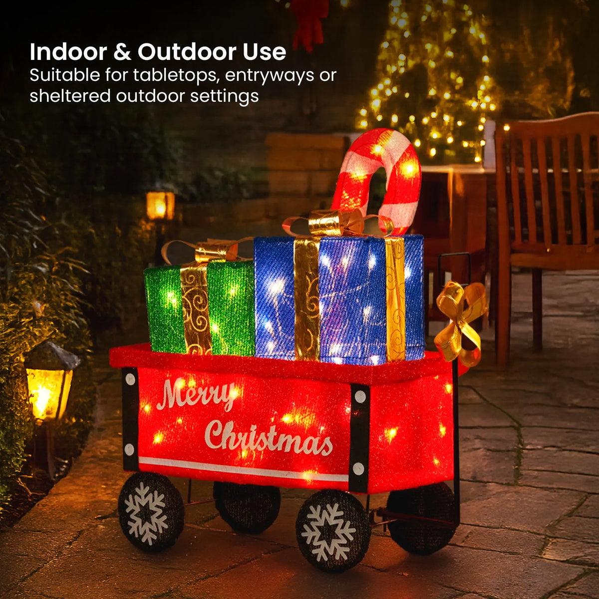 Christabelle Christmas Cart Display w/Candy Cane & Presents Warm White LED Lights Wire Frame Structure Indoor & Outdoor - Image 7
