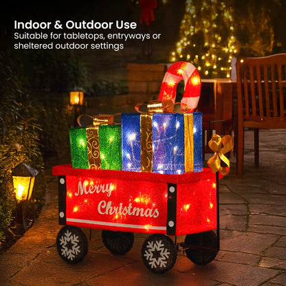 Christabelle Christmas Cart Display w/Candy Cane & Presents Warm White LED Lights Wire Frame Structure Indoor & Outdoor - Image 7