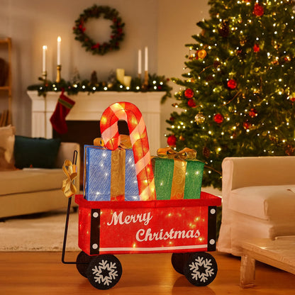 Christabelle Christmas Cart Display w/Candy Cane & Presents Warm White LED Lights Wire Frame Structure Indoor & Outdoor - Image 8