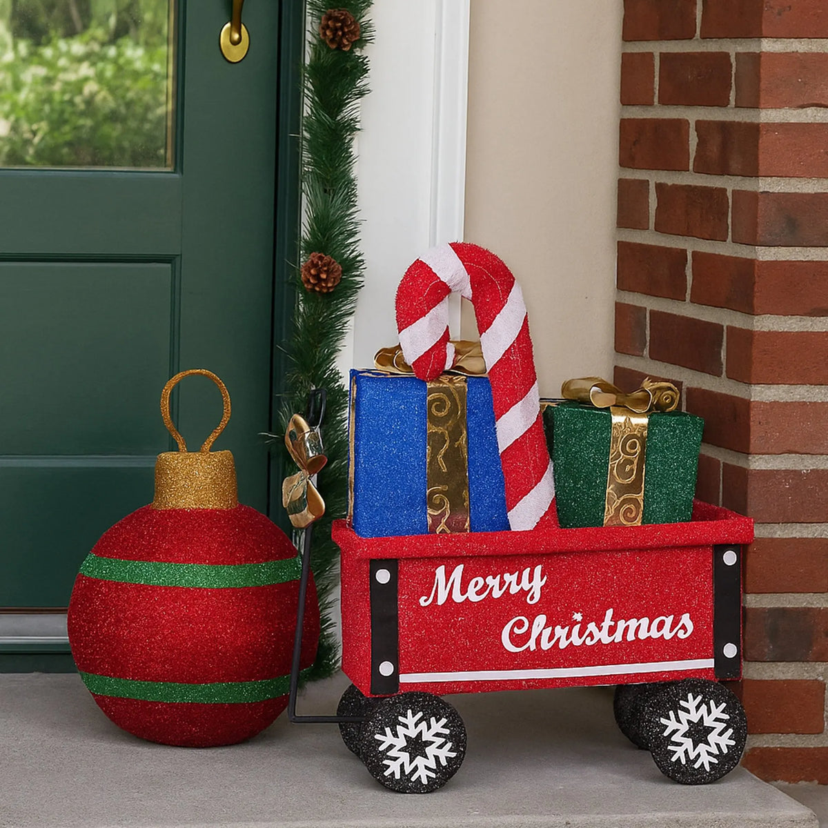 Christabelle Christmas Cart Display w/Candy Cane & Presents Warm White LED Lights Wire Frame Structure Indoor & Outdoor - Image 9