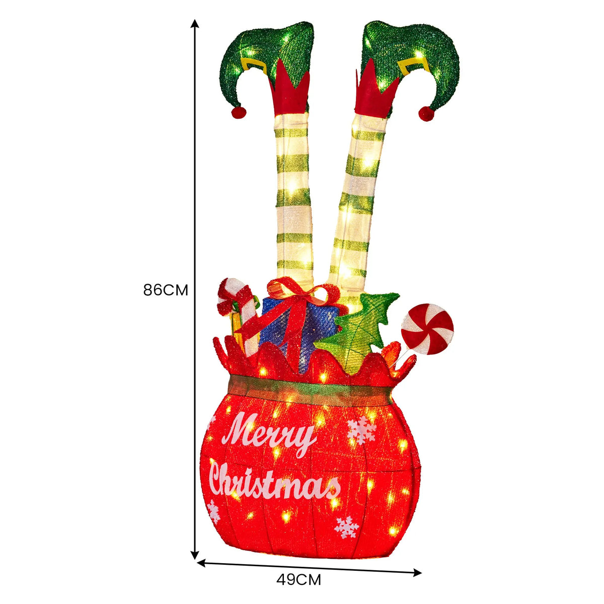 Christabelle Elf in Gift Sack Christmas Display Warm White LED Lights 86cm for Decoration w/Wire Frame Construction - Image 3