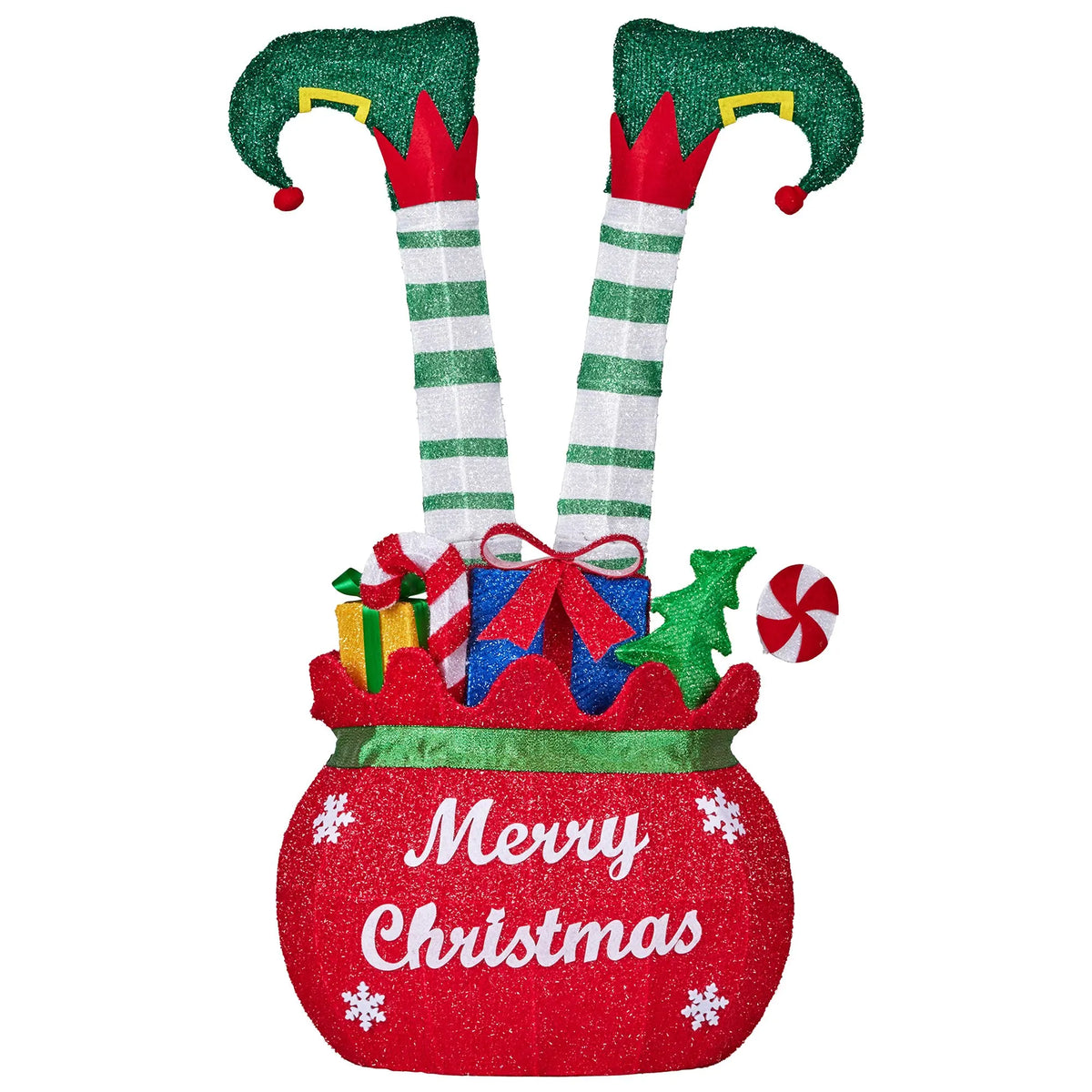 Christabelle Elf in Gift Sack Christmas Display Warm White LED Lights 86cm for Decoration w/Wire Frame Construction - Image 4