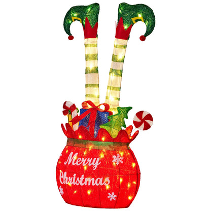 Christabelle Elf in Gift Sack Christmas Display Warm White LED Lights 86cm for Decoration w/Wire Frame Construction - Image 5