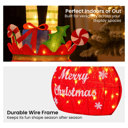 Christabelle Elf in Gift Sack Christmas Display Warm White LED Lights 86cm for Decoration w/Wire Frame Construction - Image 7