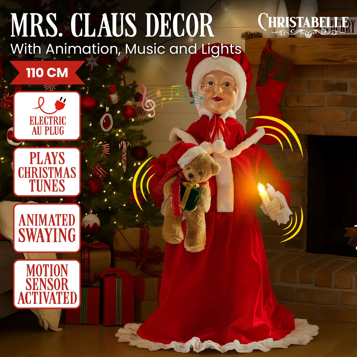 Christabelle 1.1m Musical LED Animated Christmas Mrs Claus Glowing Candle Ornament Decoration - Image 2