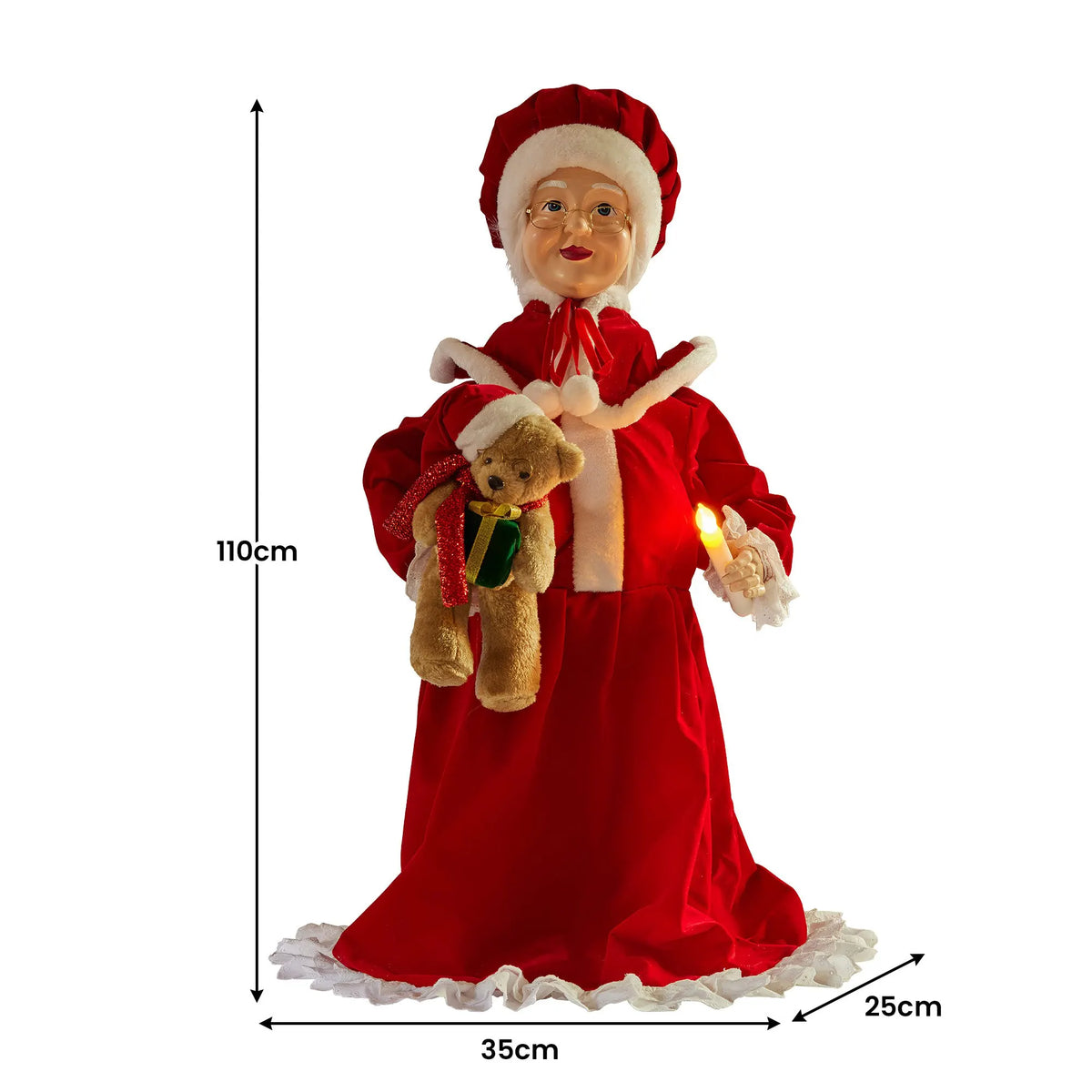 Christabelle 1.1m Musical LED Animated Christmas Mrs Claus Glowing Candle Ornament Decoration - Image 3