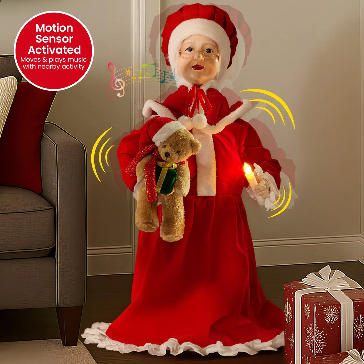 Christabelle 1.1m Musical LED Animated Christmas Mrs Claus Glowing Candle Ornament Decoration - Image 4