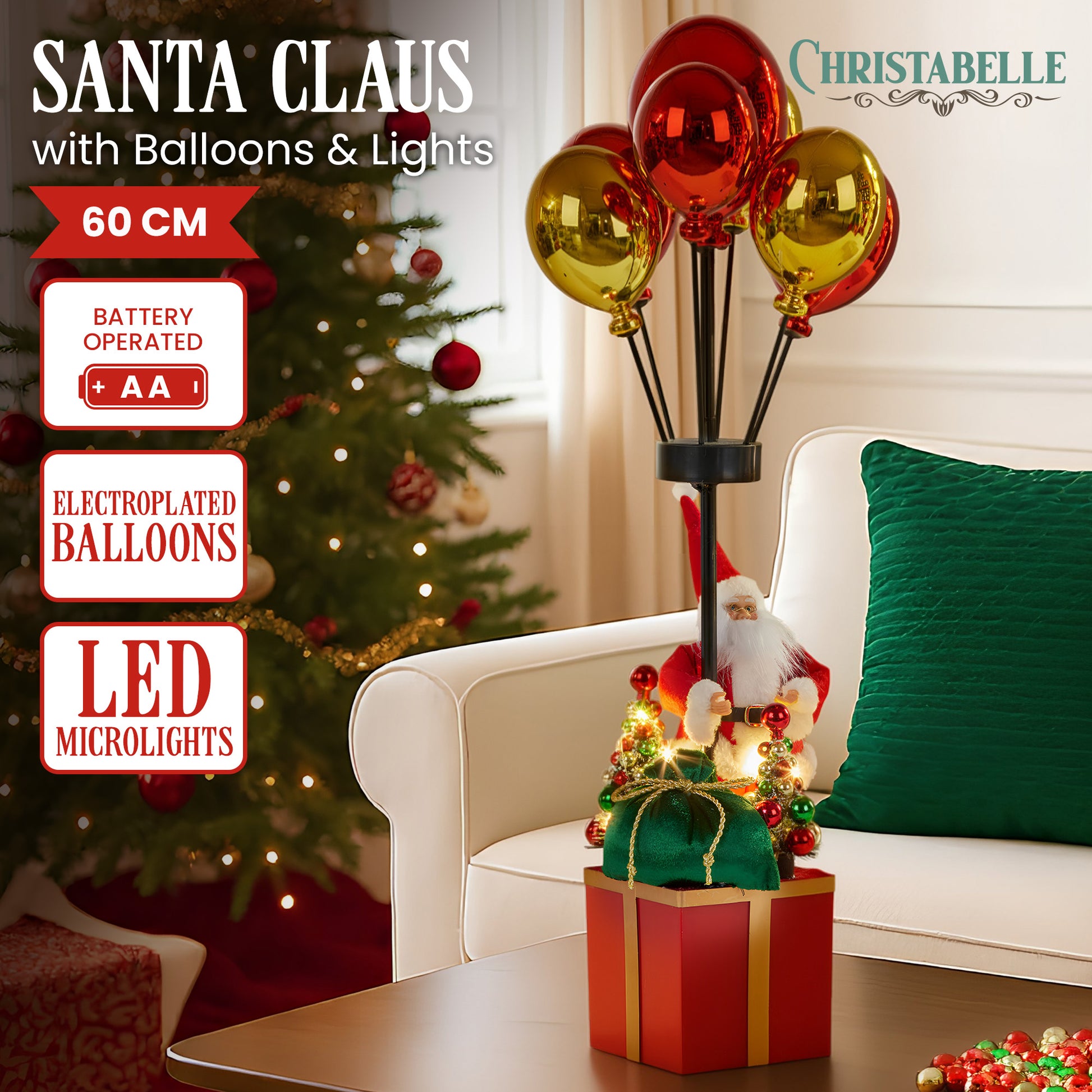 Christabelle 60cm LED Christmas Santa Claus with Balloons & Lights Ornament Decoration - Image 2