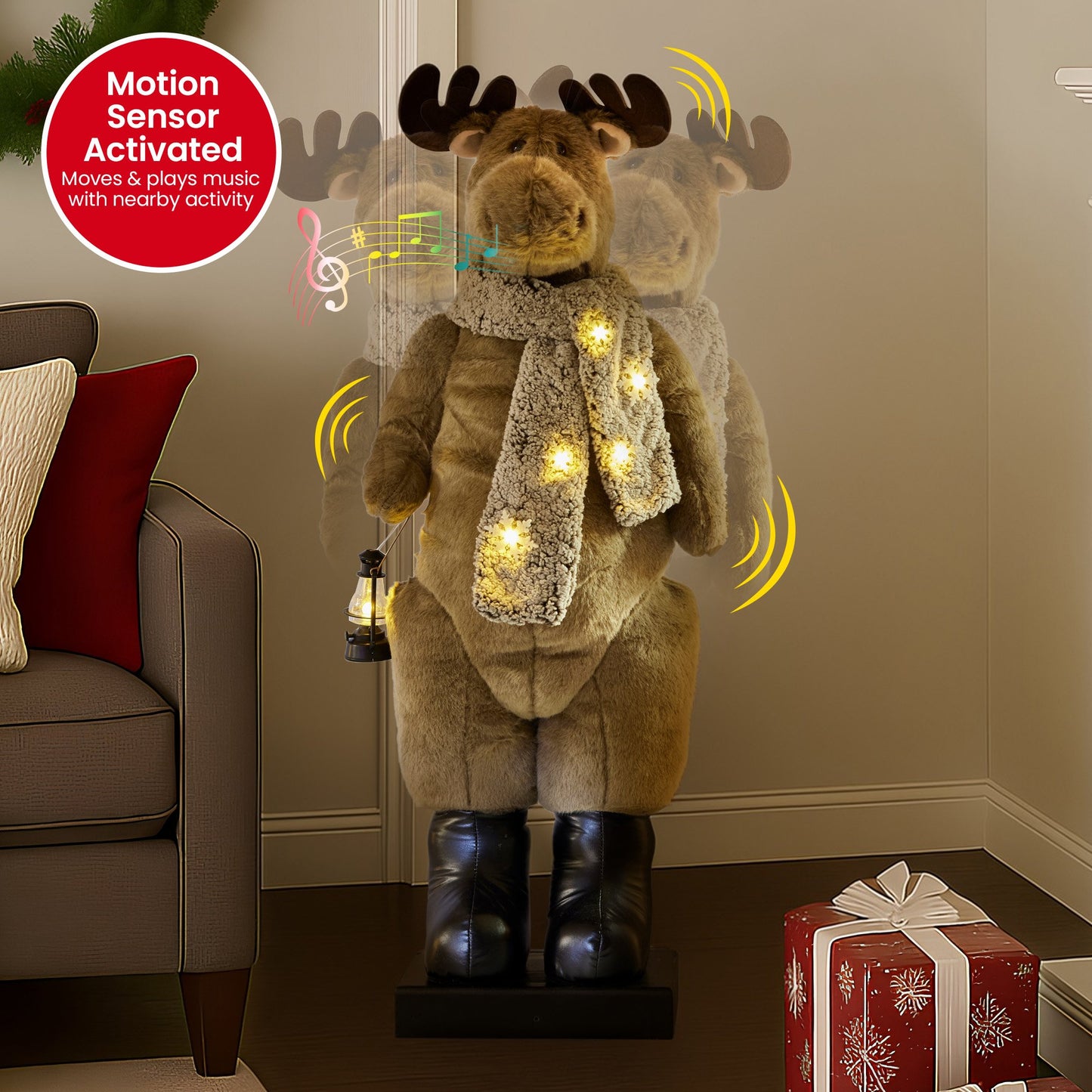 Christabelle 1.1m Musical LED Animated Christmas Moose Decoration Light-Up Lantern Ornament - Image 4