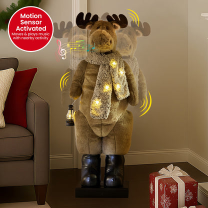 Christabelle 1.1m Musical LED Animated Christmas Moose Decoration Light-Up Lantern Ornament - Image 4