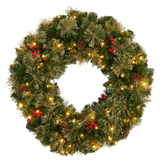 Christabelle 61cm Christmas Wreath Bristle Berry with LED Lights Front Door Decoration Ornament
