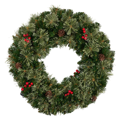 Christabelle 61cm Christmas Wreath Bristle Berry with LED Lights Front Door Decoration Ornament - Image 2