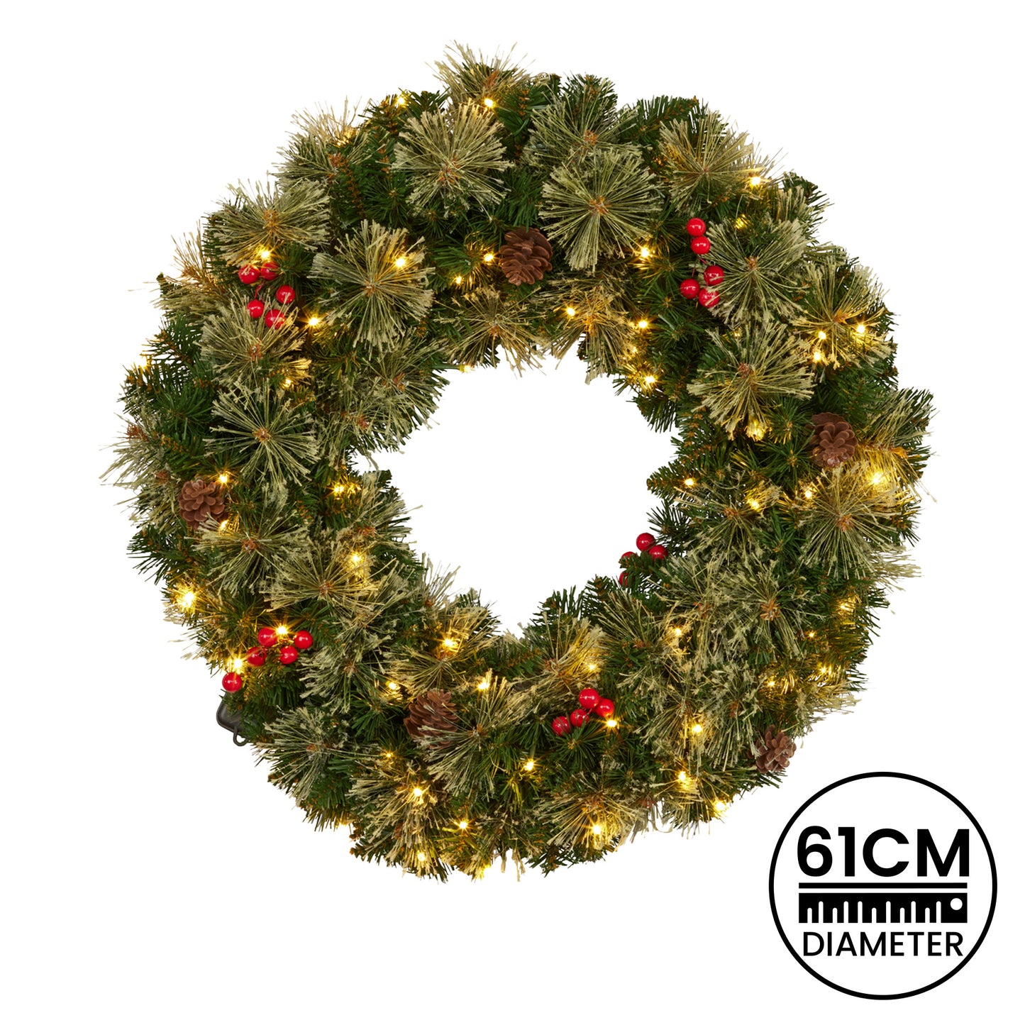 Christabelle 61cm Christmas Wreath Bristle Berry with LED Lights Front Door Decoration Ornament - Image 4