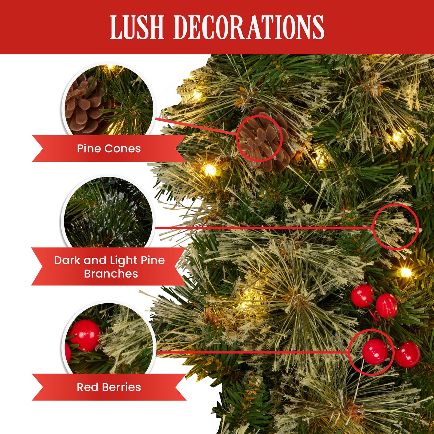 Christabelle 61cm Christmas Wreath Bristle Berry with LED Lights Front Door Decoration Ornament - Image 8