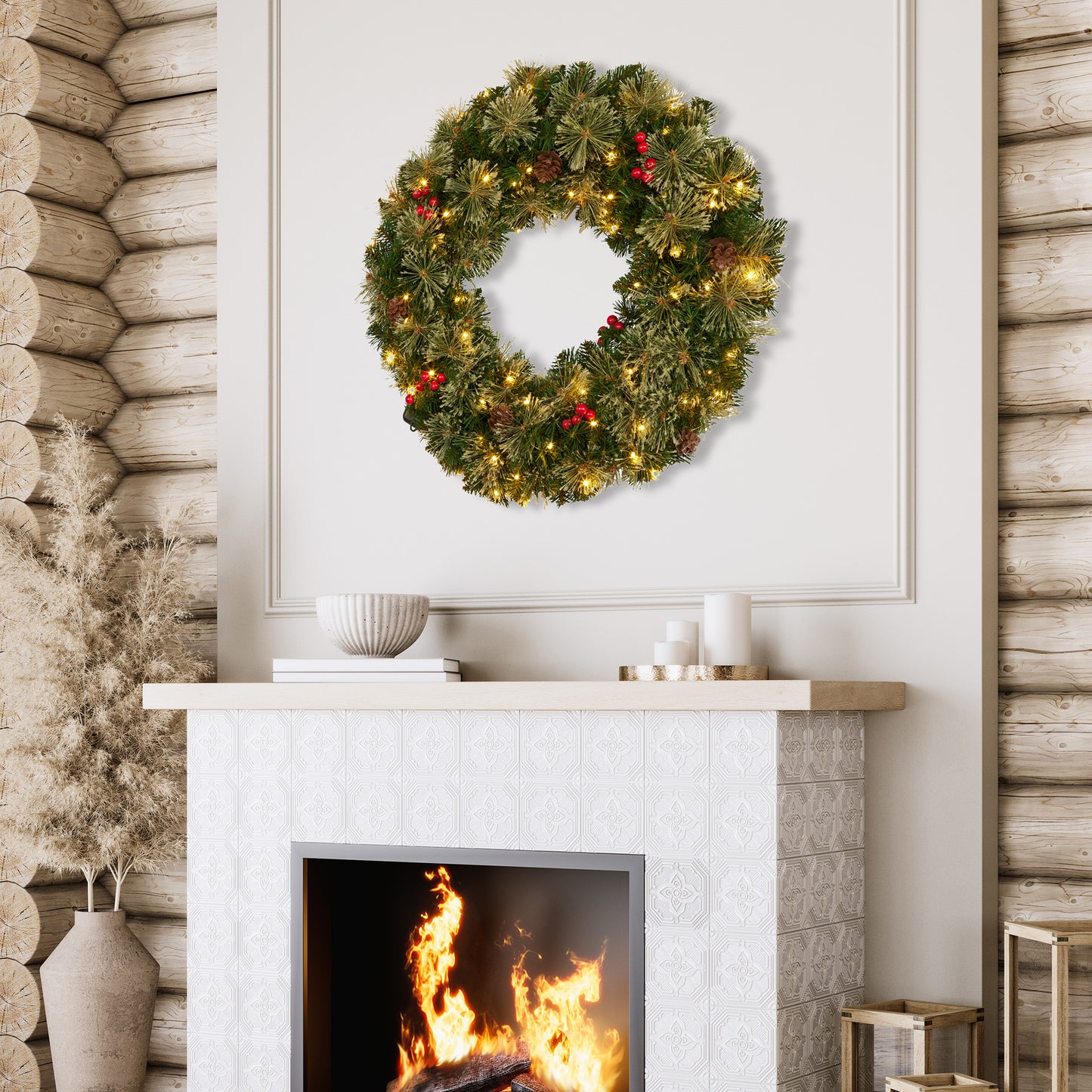 Christabelle 61cm Christmas Wreath Bristle Berry with LED Lights Front Door Decoration Ornament - Image 9