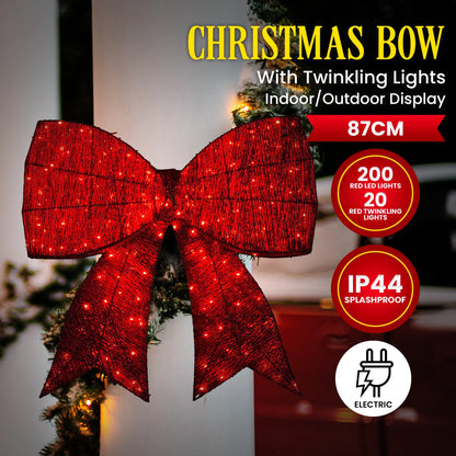 Christabelle Christmas Display Bow 91cm with LED and Twinkle Lights 5 Functions Christmas Festive Decorations Display Big Wired Bow - Image 3