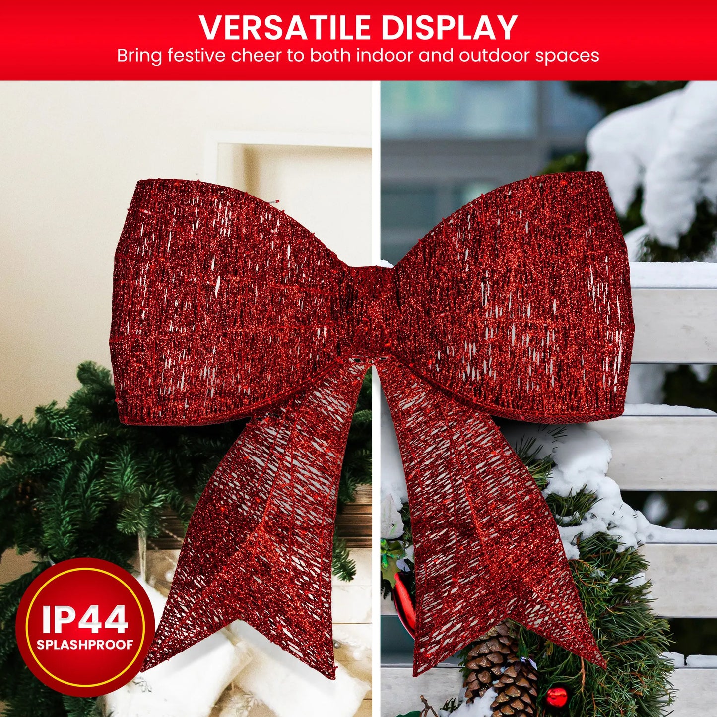 Christabelle Christmas Display Bow 91cm with LED and Twinkle Lights 5 Functions Christmas Festive Decorations Display Big Wired Bow - Image 6