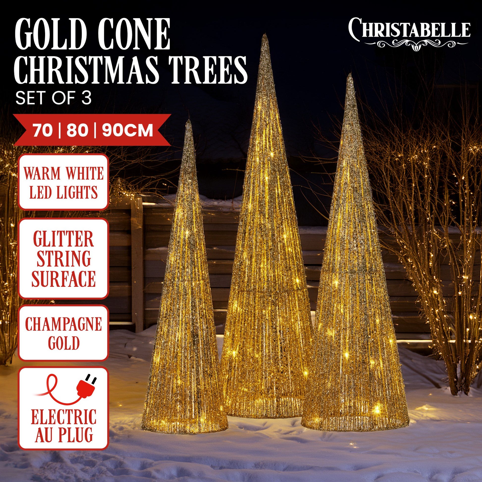 Christabelle 3pc Christmas Tree Indoor Outdoor Display Decoration LED Lights Front Yard Lawn Statue Ornament - Image 2