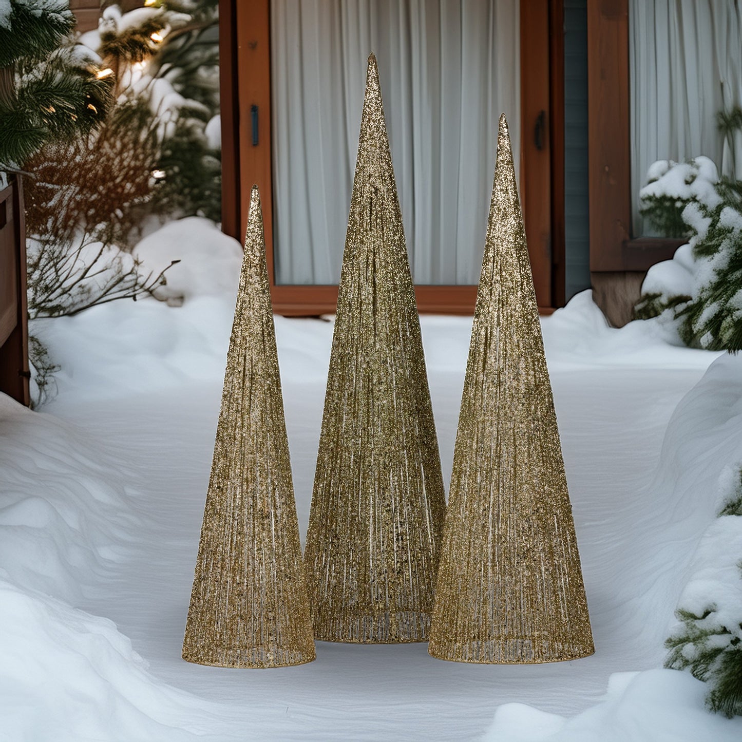 Christabelle 3pc Christmas Tree Indoor Outdoor Display Decoration LED Lights Front Yard Lawn Statue Ornament - Image 6