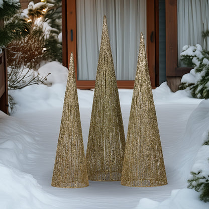 Christabelle 3pc Christmas Tree Indoor Outdoor Display Decoration LED Lights Front Yard Lawn Statue Ornament - Image 6