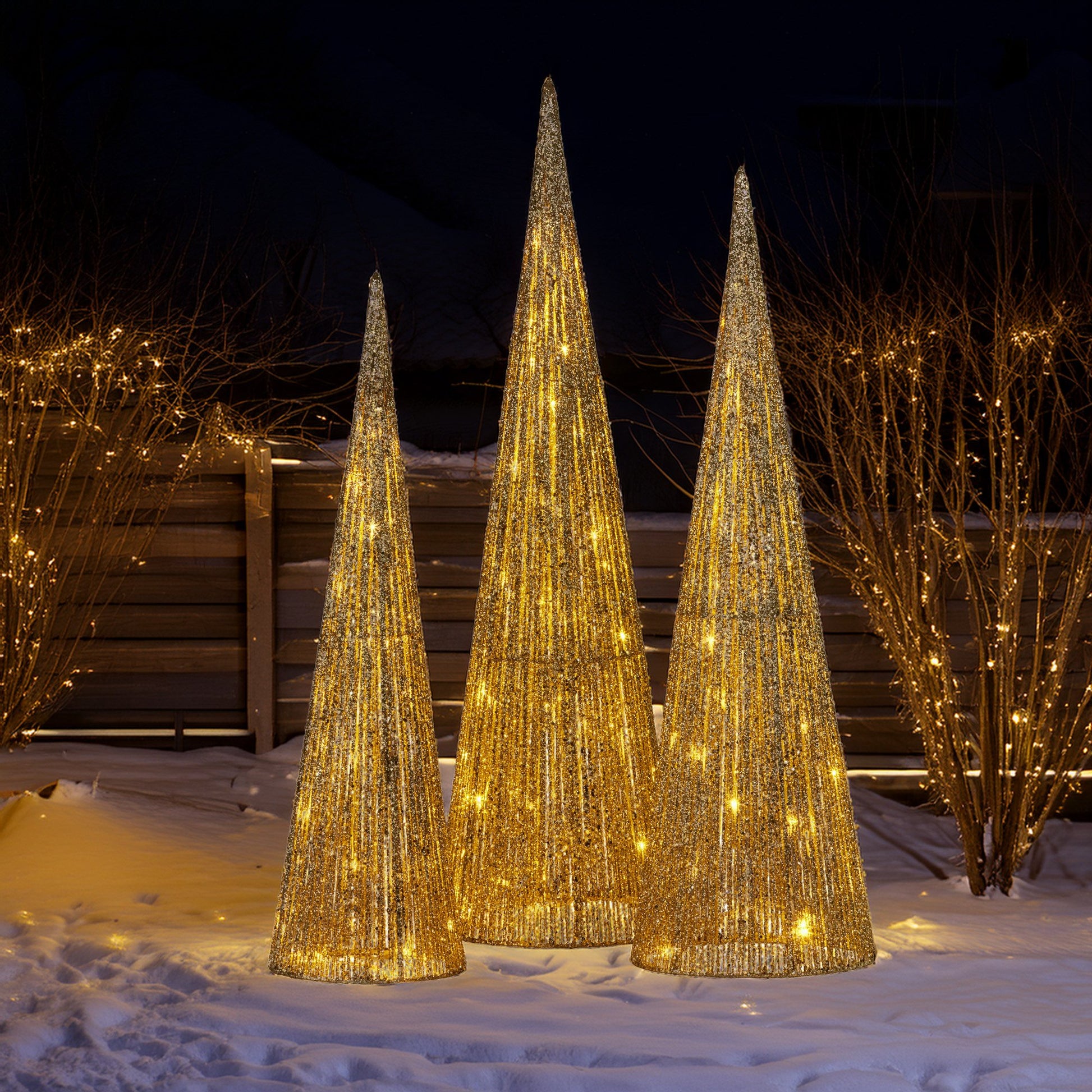 Christabelle 3pc Christmas Tree Indoor Outdoor Display Decoration LED Lights Front Yard Lawn Statue Ornament - Image 7