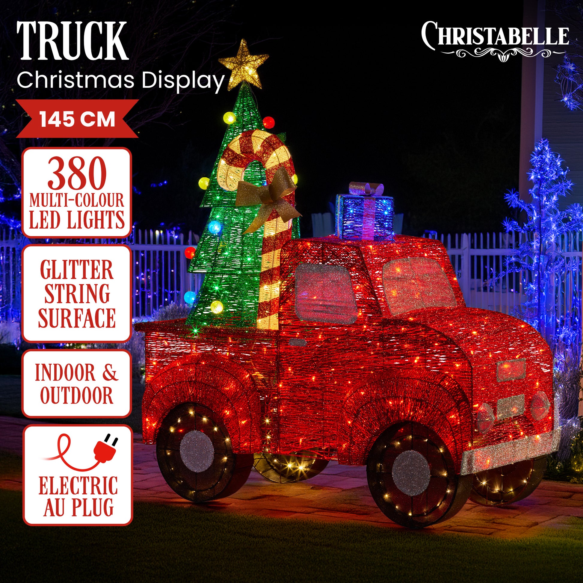 Christabelle 1.4m Christmas Tree Truck Indoor Outdoor Display Decoration LED Lights Front Yard Lawn Statue Ornament - Image 2