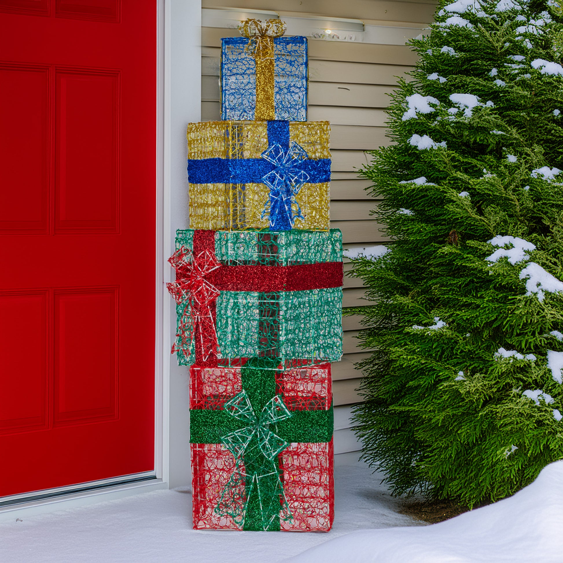 Christabelle 190cm 4-piece Gift Stack Box Christmas Decor Bows Led Lights Xmas - Image 6