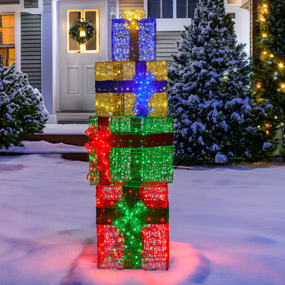 Christabelle 190cm 4-piece Gift Stack Box Christmas Decor Bows Led Lights Xmas - Image 7