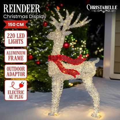 Christabelle Large 1.5m Christmas Reindeer Outdoor Indoor Light-Up Display Decoration Lawn Statue LED Lights Red Bow - Image 2