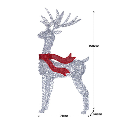 Christabelle Large 1.5m Christmas Reindeer Outdoor Indoor Light-Up Display Decoration Lawn Statue LED Lights Red Bow - Image 3